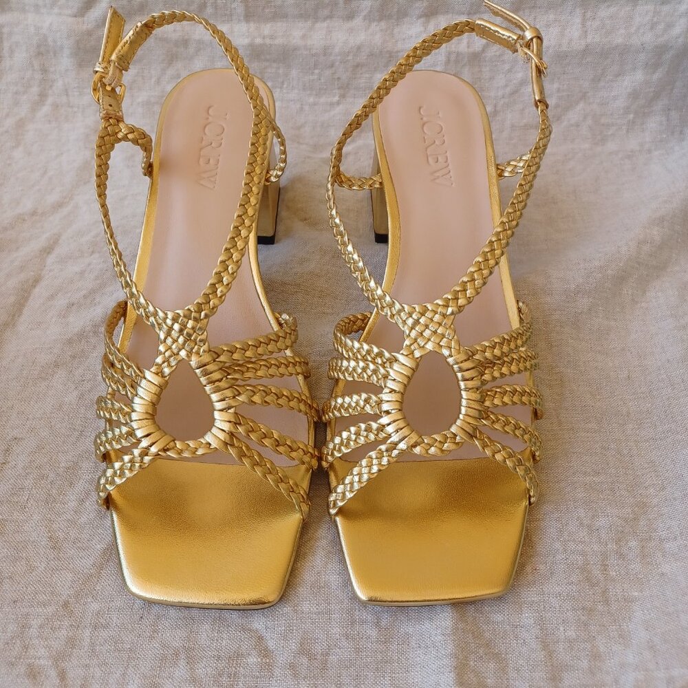 New J.CREW Layne Braided Sandals, Gold Metallic Leather, Wedding, Prom, Size 9